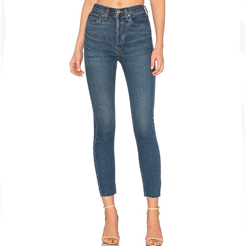 RE/DONE High Rise Ankle Crop Ultra Stretch Raw Cut Jeans Size 30 Mid Wa… - Picture 7 of 7